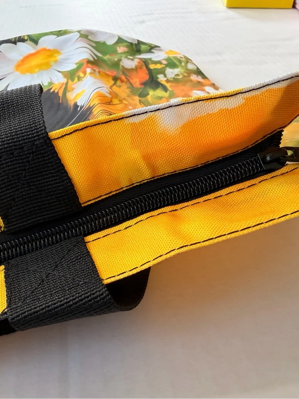 Black Cat Daisy Tote Bag Yellow Floral Canvas Tote